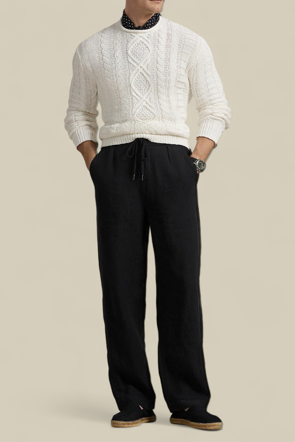 תמונת כל הלוק של מכנסיים ארוכים מפשתן